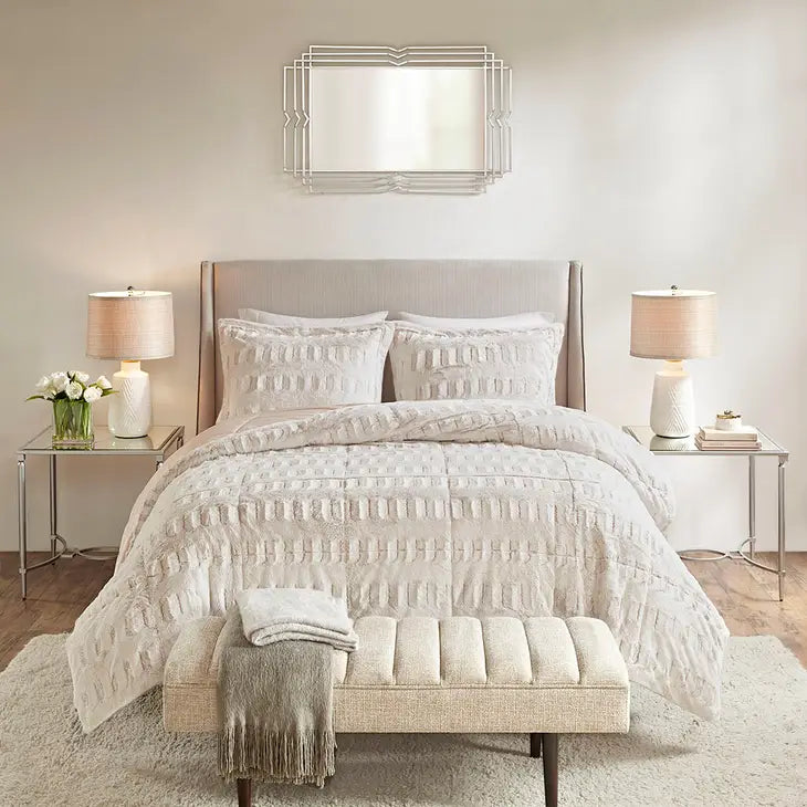 Long Faux Fur Comforter Mini Set, Blush