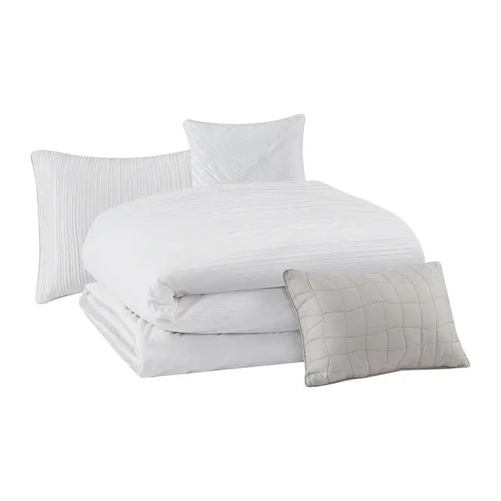 Oversize Crinkle Velvet 5-Piece Comforter Set, Ivory