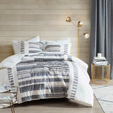 Cotton Percale Fringed Comforter/Duvet Cover Set, Navy