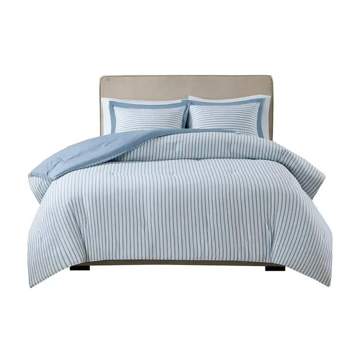 Reversible Striped/Solid Comforter Mini Set, Blue