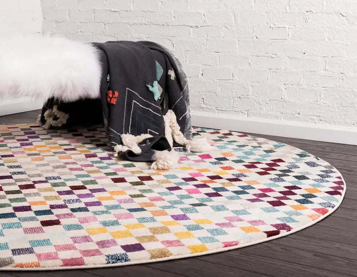 Modern Checkered Palm Bay Chromatic Rug