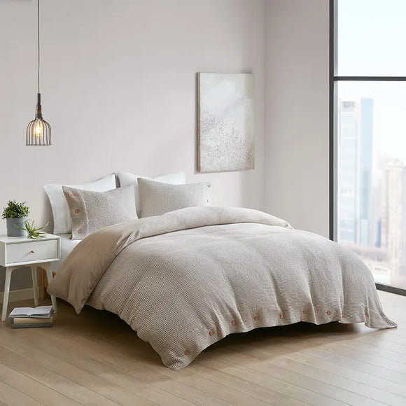 Waffle Weave Comforter/Duvet Cover Set, Taupe