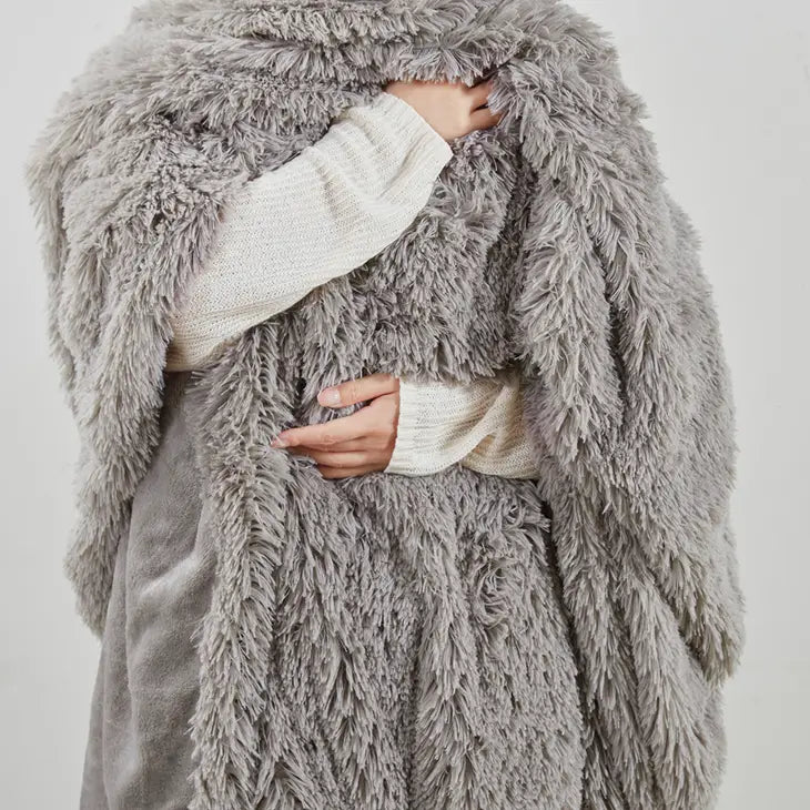 Weighted Blanket Shaggy Fur Throw 12/18 LB, Grey