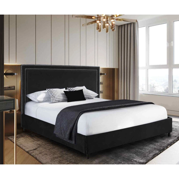 Single Plush Velvet Bed - Black 82.68" L x 37.4" W x 53.94" H