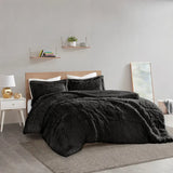 Shaggy Fur 3-Piece Comforter/Duvet Cover Set, Black