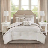 Embroidered Floral 8-Piece Comforter Set, Beige