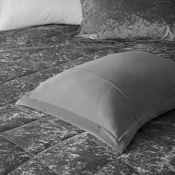 Crushed Velvet 4-Piece Comforter or Duvet Cover Set, Grey