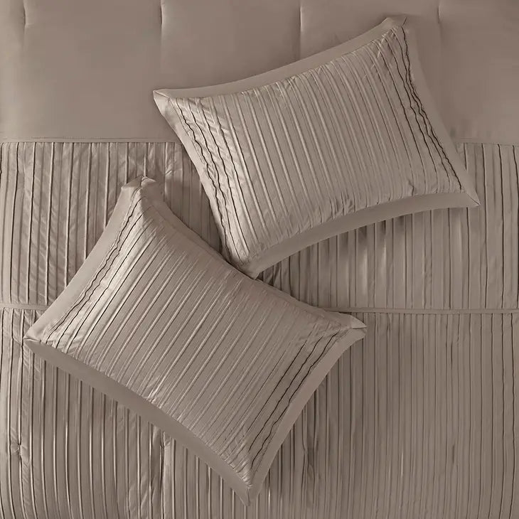 Charmeuse Striped 7-Piece Comforter Set, Champagne