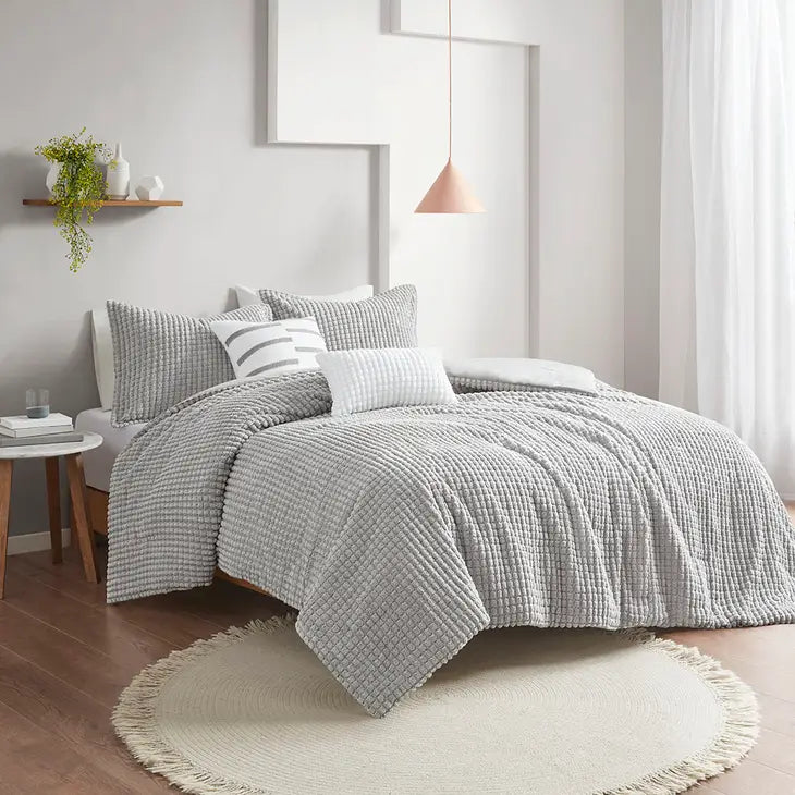 Plush Clip Textured Comforter/Duvet Cover, Gray