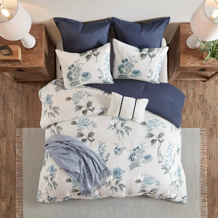 Watercolor Flora Comforter Set, Blue