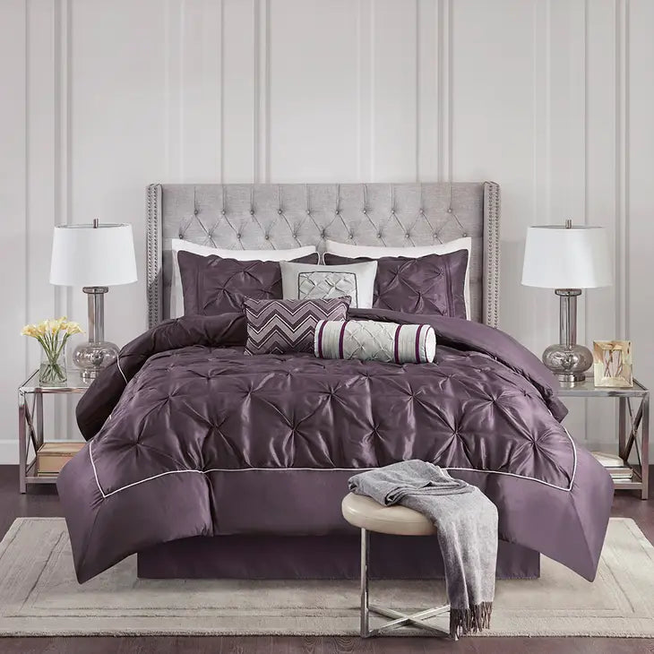 Silky Tufted 7-Piece Comforter Set, Plum Purple