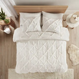 Sherpa Ivory Pintucked 3-Piece Comforter Set
