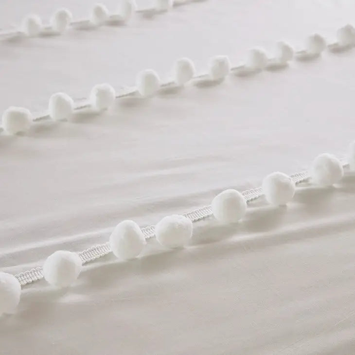 Pom-Pom Trims 3-Piece Comforter or Duvet Cover Set, Ivory