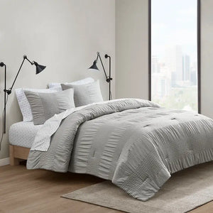 Casual Textured Compelete Comforter and Sheet Set, Grey