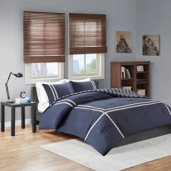 Reversible Baffalo Check 3-Piece Comforter Set, Blue