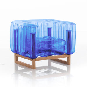 Design armchair in wood and TPU Crystal Blue