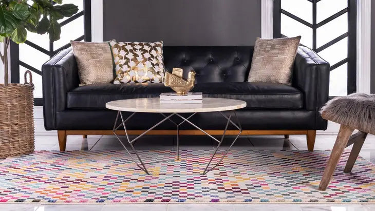 Modern Checkered Palm Bay Chromatic Rug