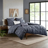 Pinched Embroidered 3-Piece Comforter/Duvet Cover Set, Navy