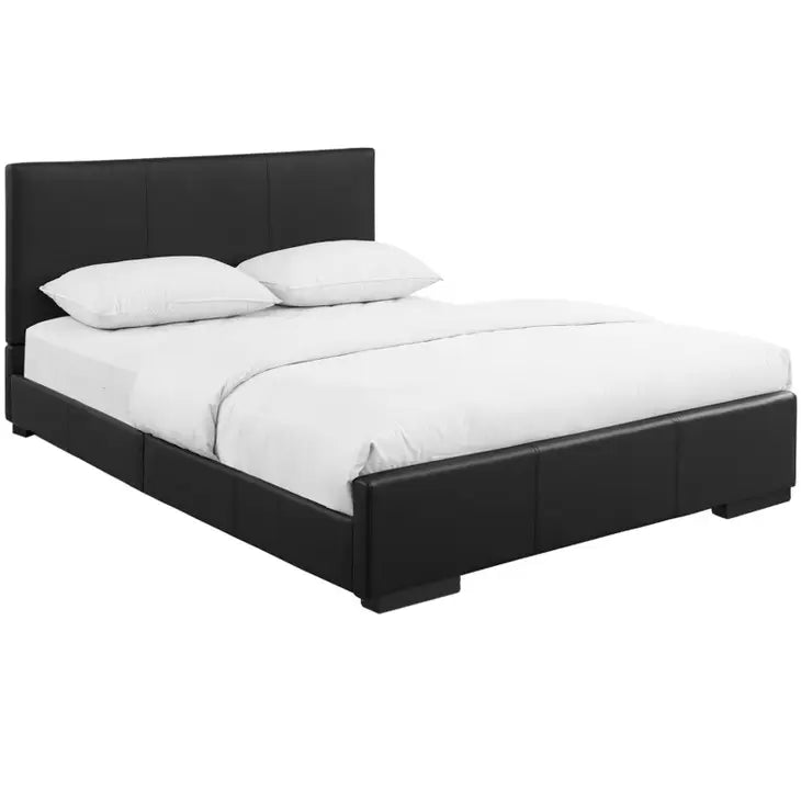 Black Upholstered Queen Platform Bed