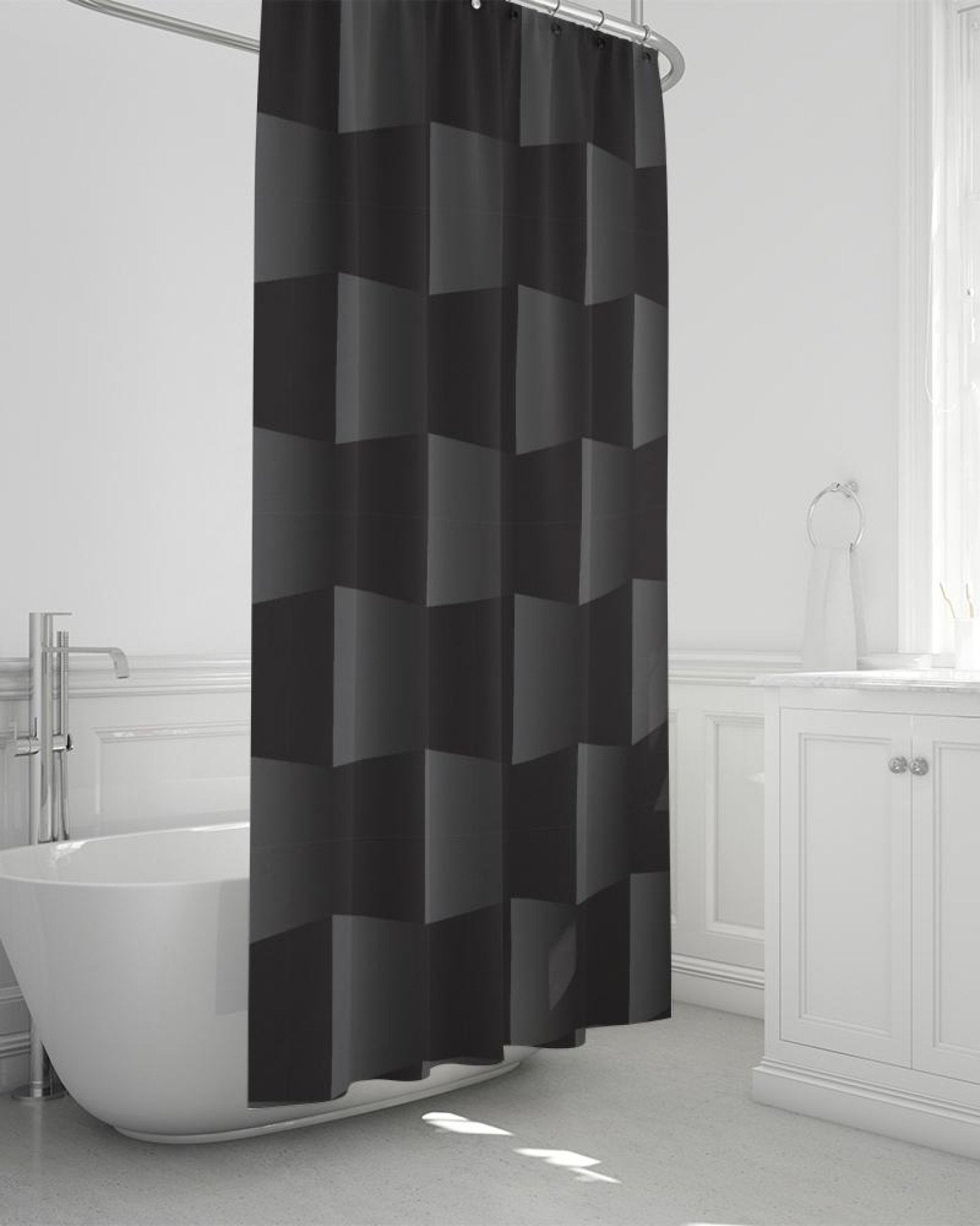 Bath Accessories, 3D Square Style Black And Gray Shower Curtain