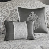 Classic Damask 8-Piece Jacquard Comforter Set, Grey/Silver