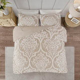 Tufted Chenille Damask Comforter/Duvet Cover Mini Set, Taupe