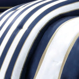 Stripes 4-Piece Comforter/Duvet Cover Set, Navy Blue/Khaki