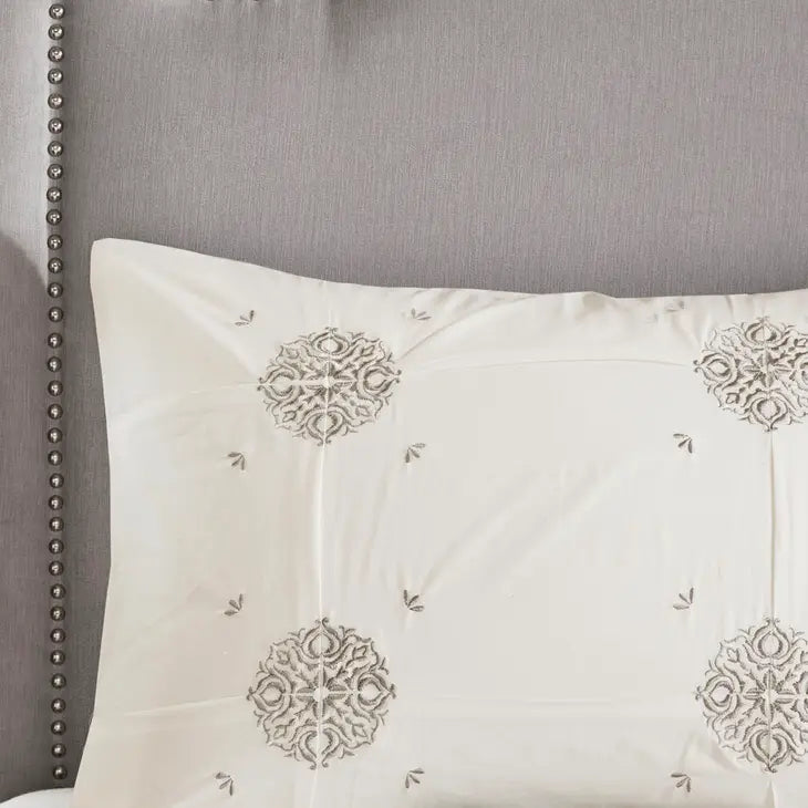 Reversible Embroidered Comforter/Duvet Cover Set, Ivory
