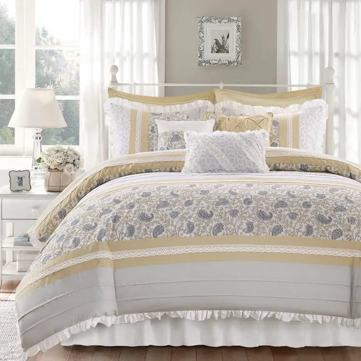 Shabby Chic 9-Piece Comforter/Duvet Cover Set, Yellow