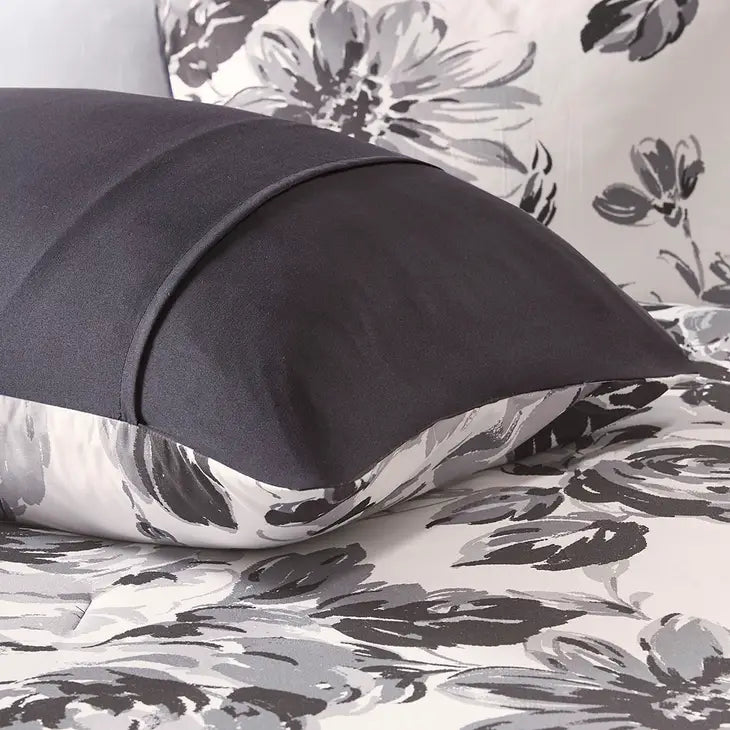 Black and White Floral Comforter/Duvet Cover Set