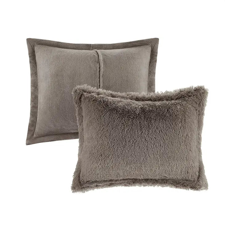 Shaggy Fur 3-Piece Comforter or Duvet Cover Set, Grey