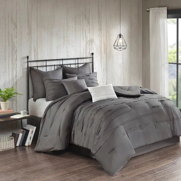 Raw Edge Ribbon 8-Piece Comforter Set, Grey