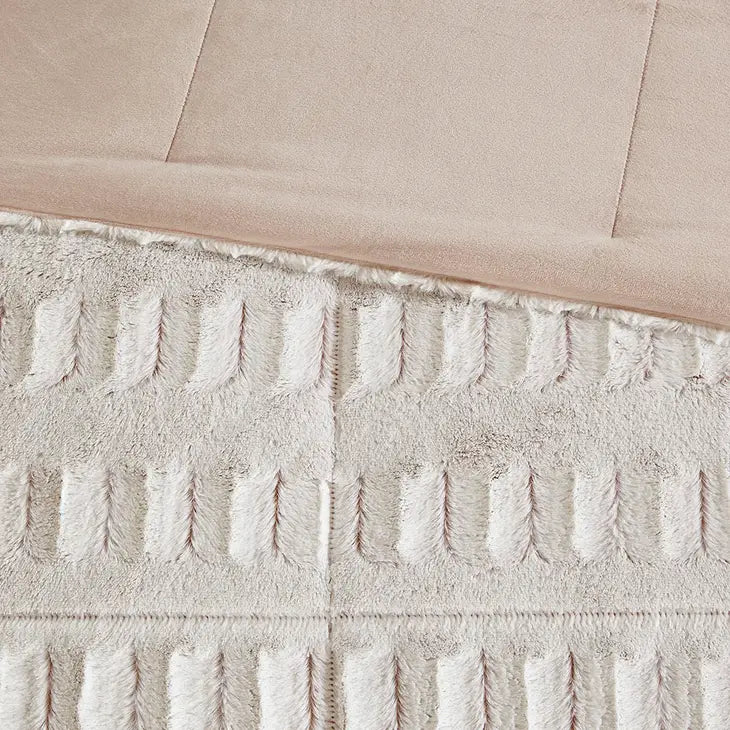 Long Faux Fur Comforter Mini Set, Blush