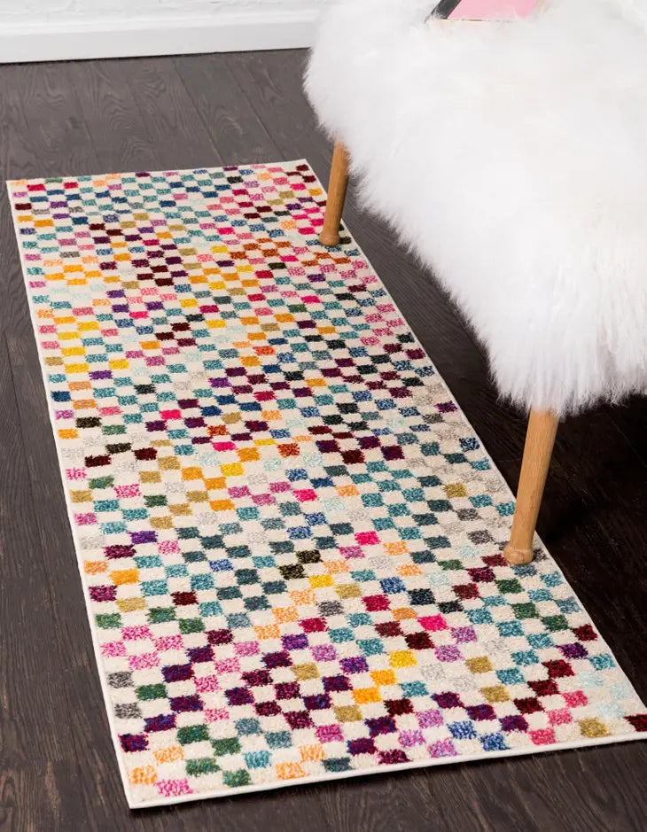 Modern Checkered Palm Bay Chromatic Rug