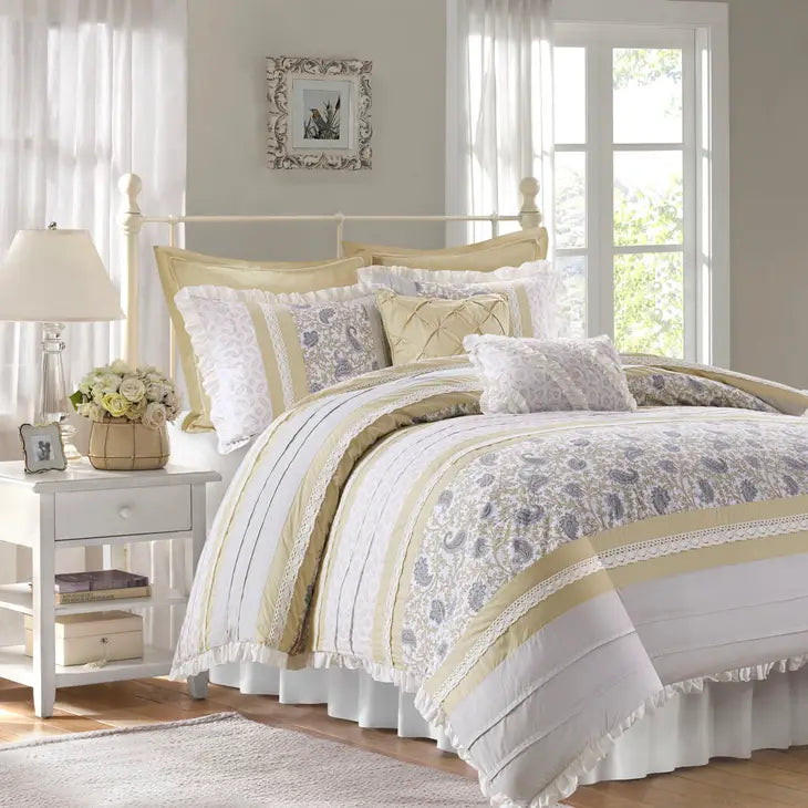 Shabby Chic 9-Piece Comforter/Duvet Cover Set, Yellow