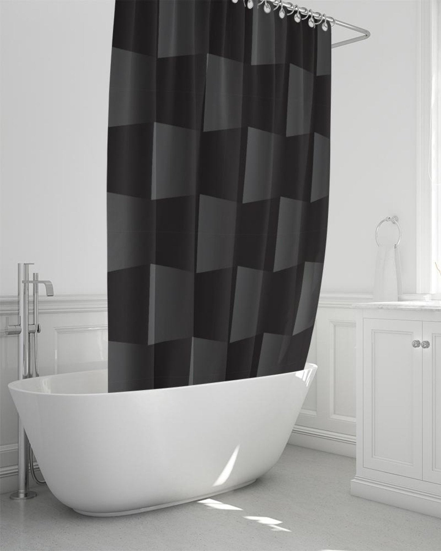 Bath Accessories, 3D Square Style Black And Gray Shower Curtain