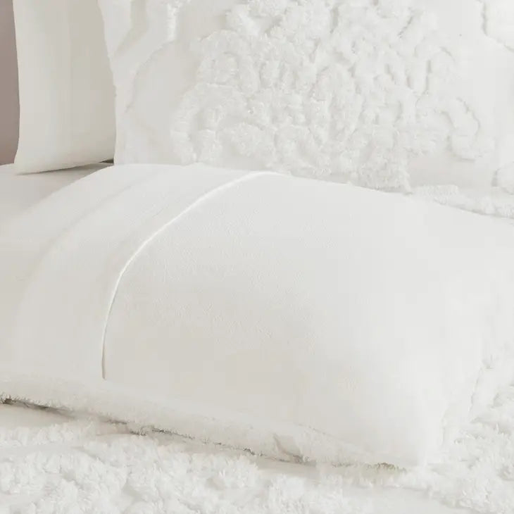 Tufted Chenille Damask Comforter/Duvet Cover Mini Set, White
