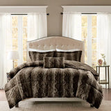 Long Faux Fur 4-Piece Comforter Set, Brown