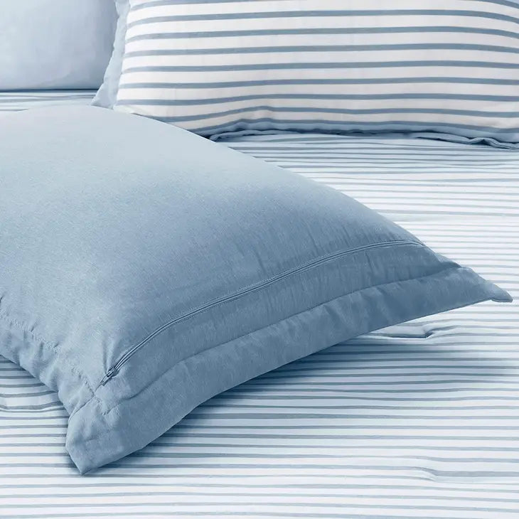 Reversible Striped/Solid Comforter Mini Set, Blue