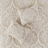 Tufted Chenille Damask Comforter/Duvet Cover Mini Set, Taupe