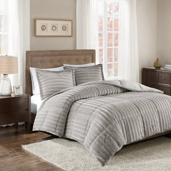 Dux Faux Fur 3-Piece Comforter Mini Set, Grey
