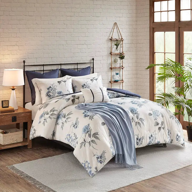 Watercolor Flora Comforter Set, Blue