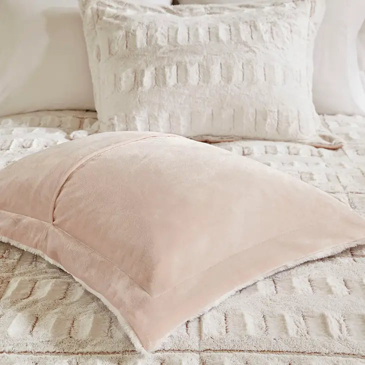 Long Faux Fur Comforter Mini Set, Blush