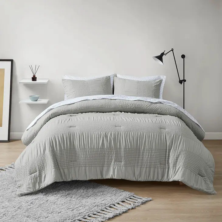 Casual Textured Compelete Comforter and Sheet Set, Grey