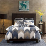 Ikat Chevron 3-Piece Comforter or Duvet Cover Set, Navy Blue