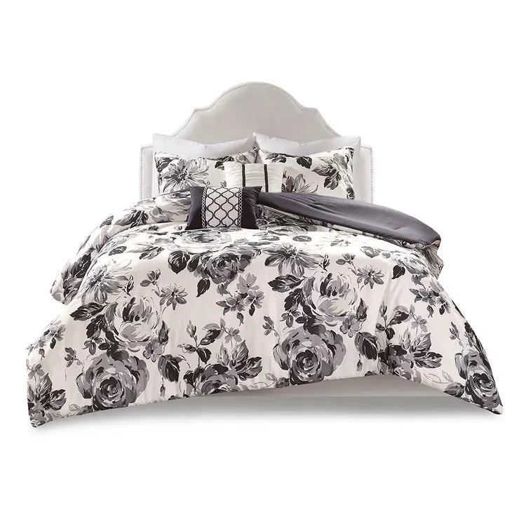 Black and White Floral Comforter/Duvet Cover Set