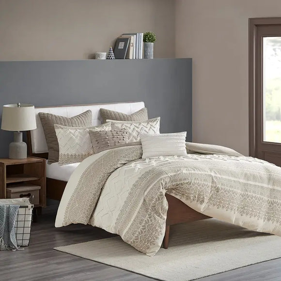 Tufted 3-Piece Comforter or Duvet Cover Set, Taupe