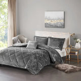 Crushed Velvet 4-Piece Comforter or Duvet Cover Set, Grey