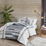 Cotton Percale Fringed Comforter/Duvet Cover Set, Navy