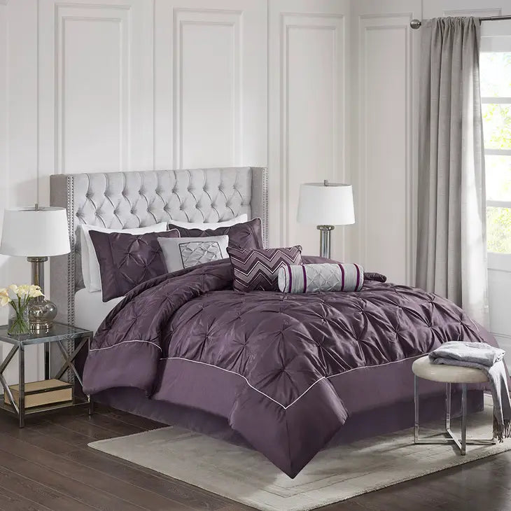 Silky Tufted 7-Piece Comforter Set, Plum Purple